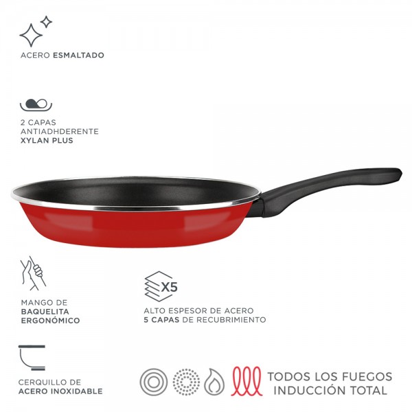Sartén de acero aisi 430 optimax roja ø18 cm